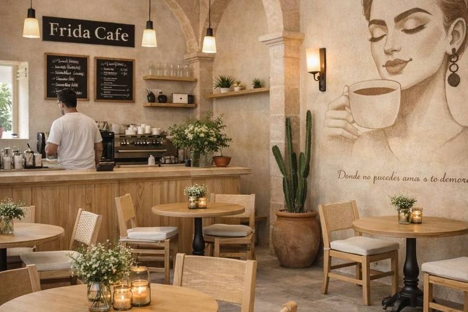 Café mit Gästen an den Tischen